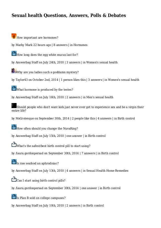 sexual health questions a Sexual health questions a